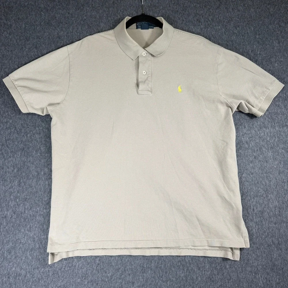 Polo Ralph Lauren Polo Shirt Mens XL Grey‎ Tan Beige Short Sleeve Pique Cotton
